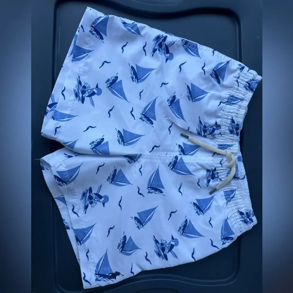 POLO RALPH LAUREN Traveler Polo Bear Swim Trunk Boys Size 7 Blue White